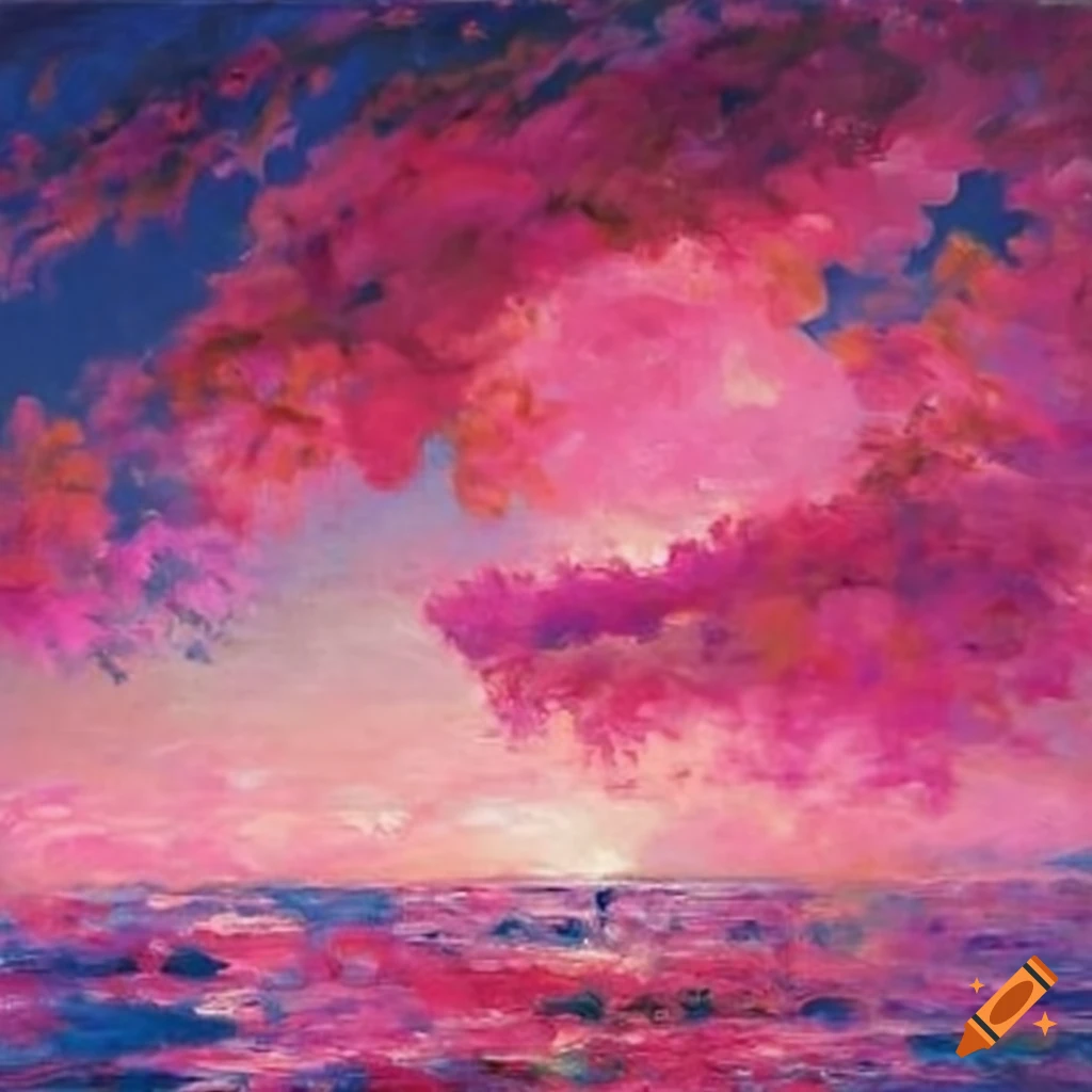 Painting of a pink sky in a paradise on Craiyon