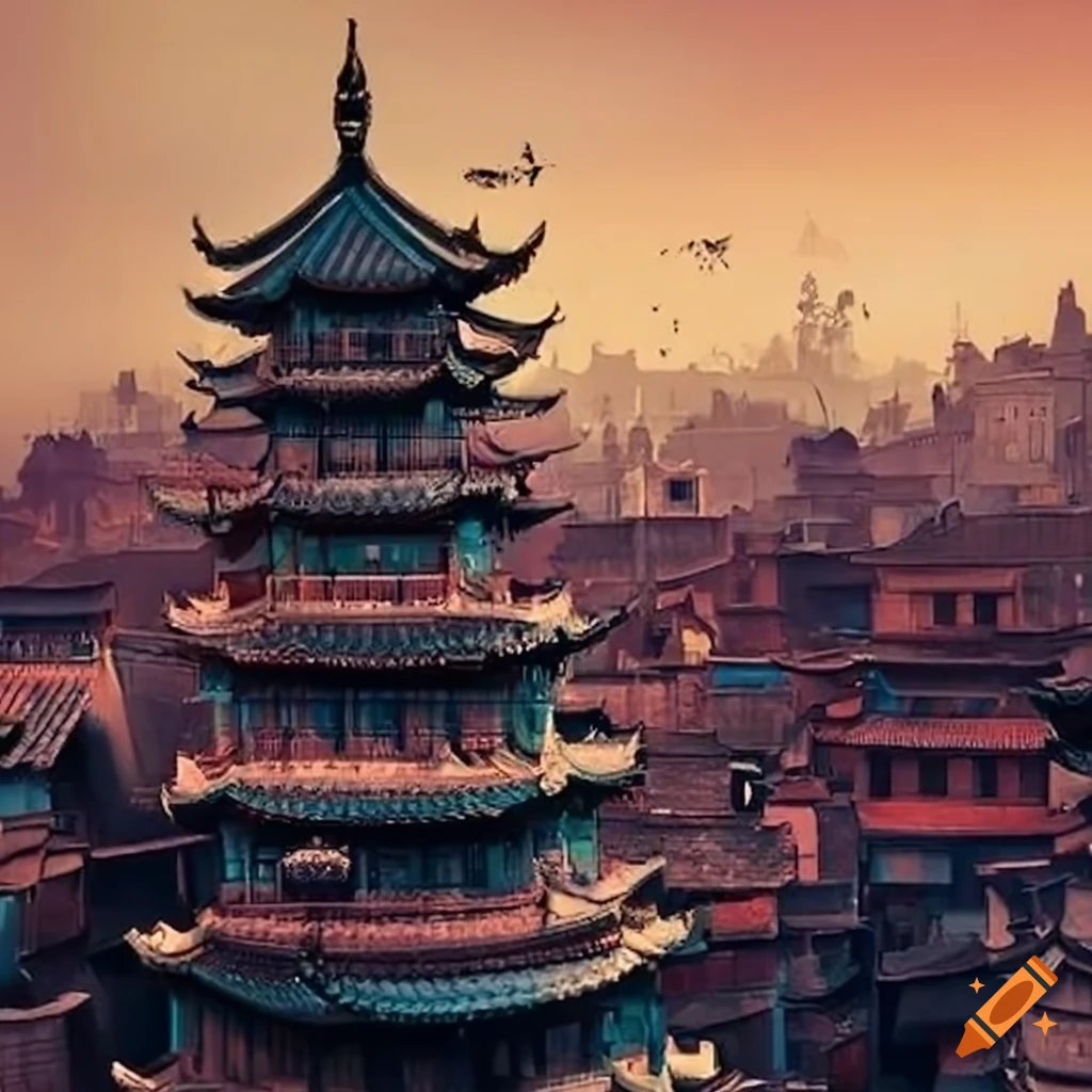 Realistic depiction of an ancient floating chinese city on Craiyon