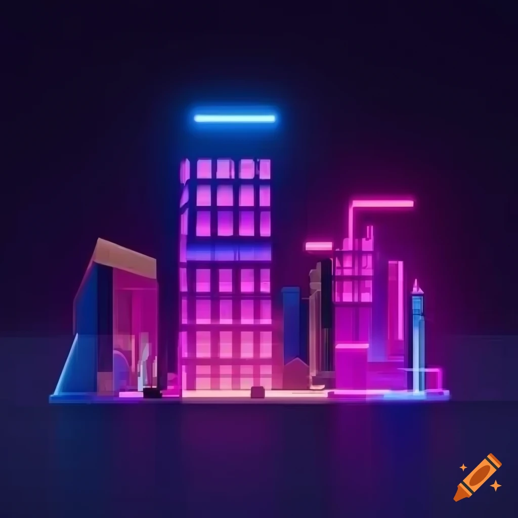 neon-lit metaverse building in a dark background