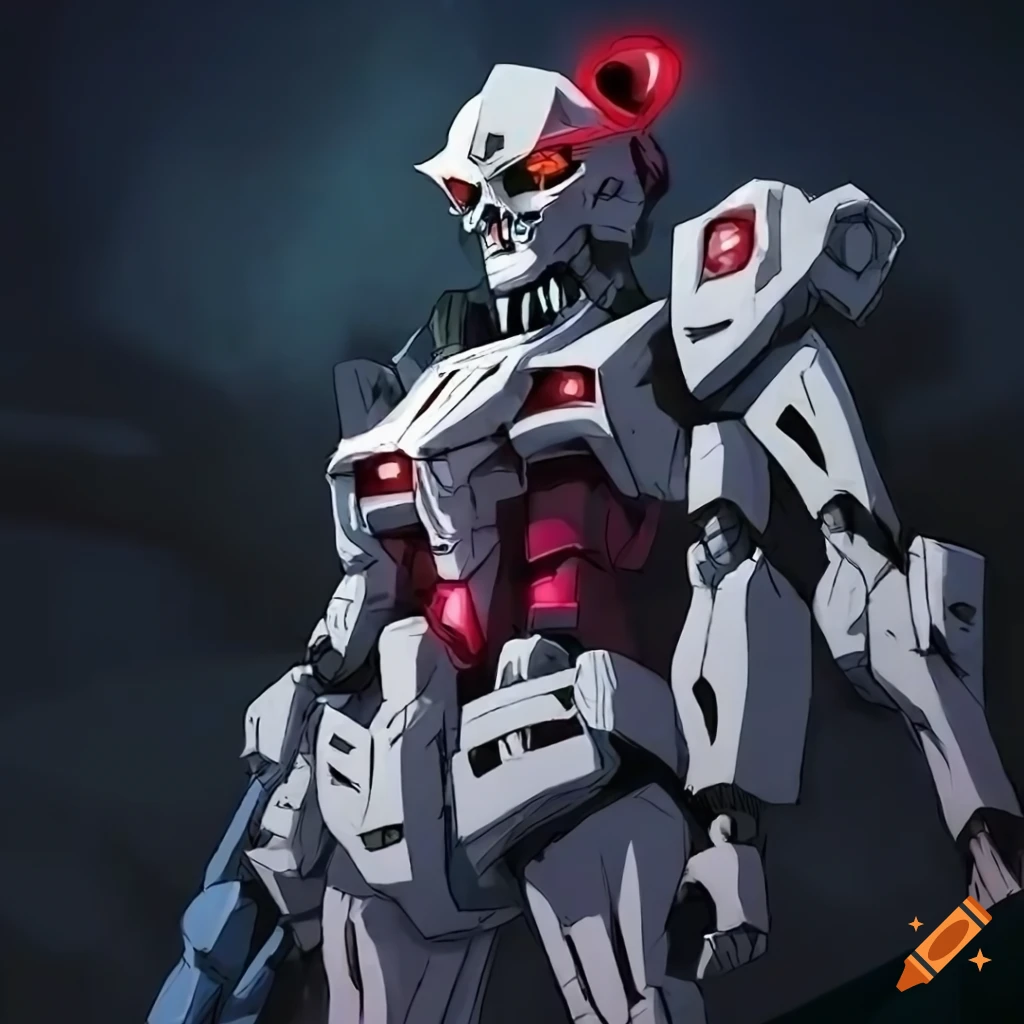 scary anime image of a Gundam skeleton