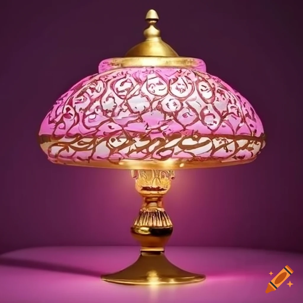 pink and gold metal Islamic art lamp