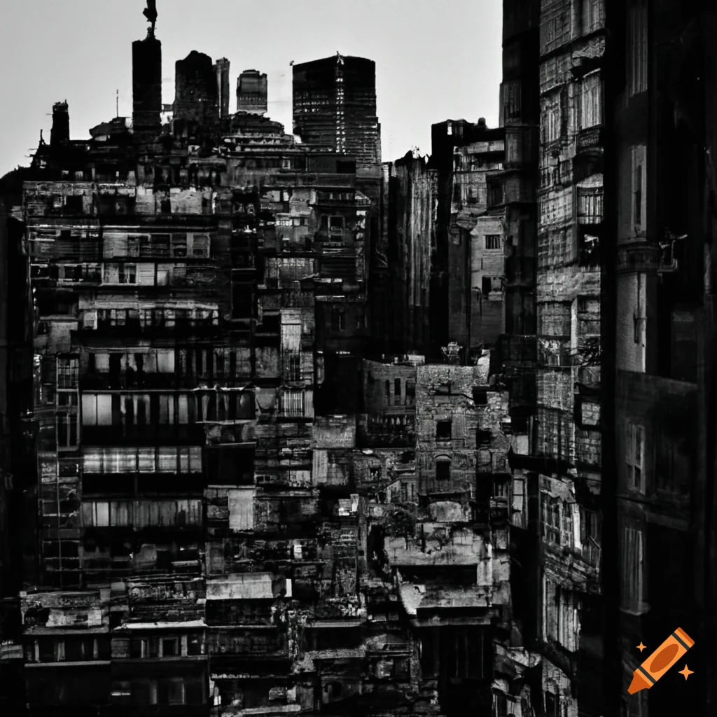cityscape of a densely populated and impoverished city