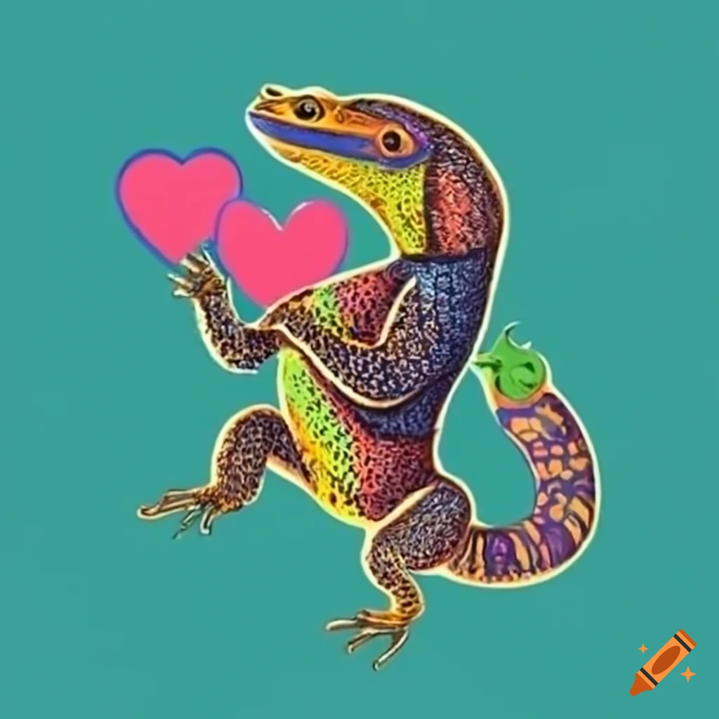 Vibrant monitor lizard with a heart on Craiyon