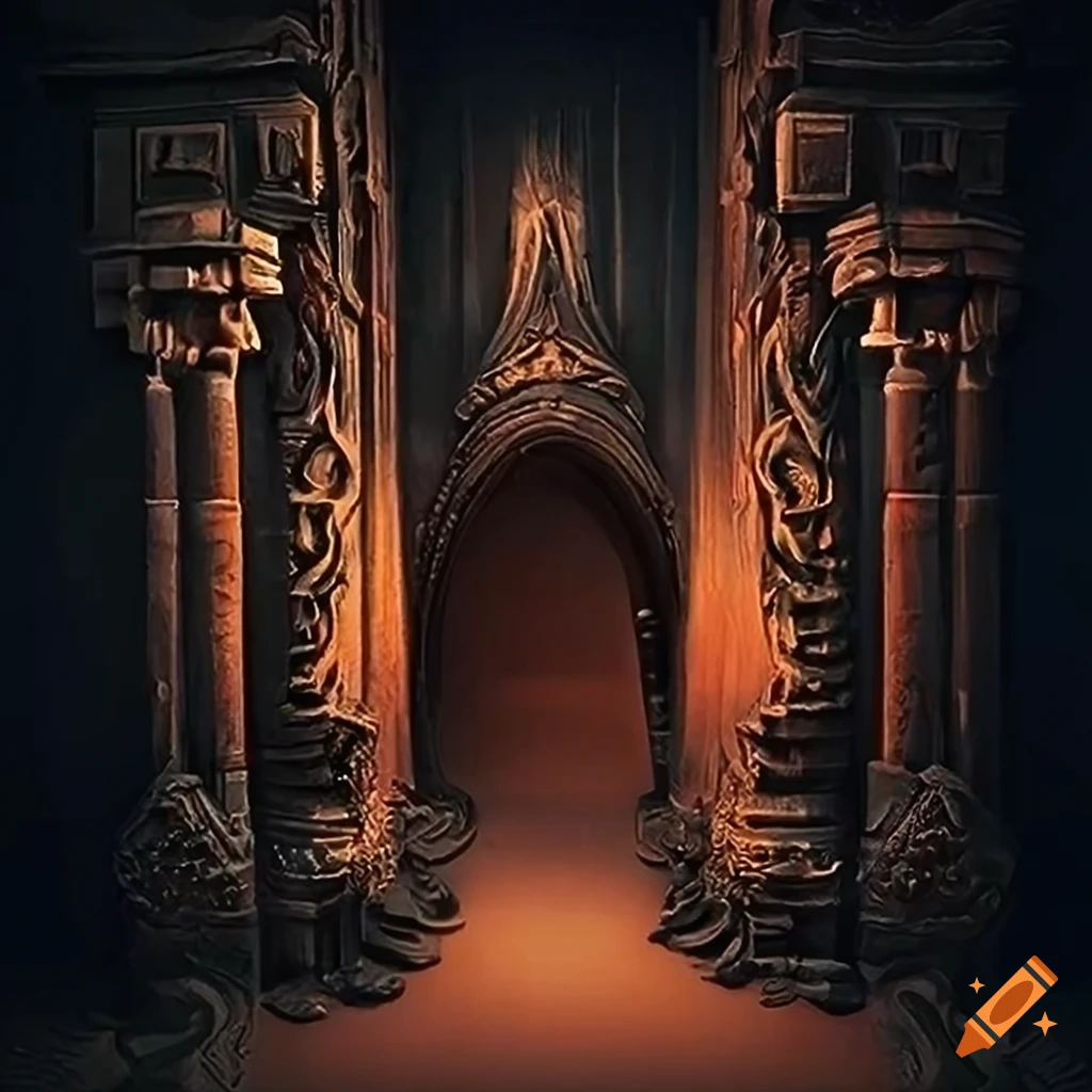 dungeon game-inspired architectural stave carving artwork
