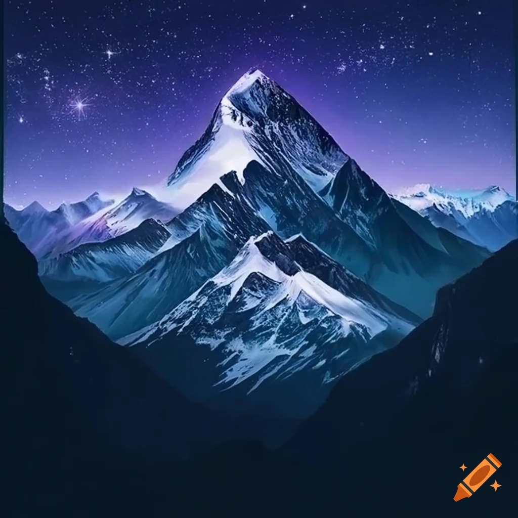 Artistic depiction of mountains beneath starlight