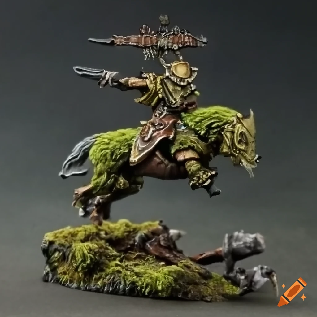 Warhammer model of a rider of Rohan jumping over a log