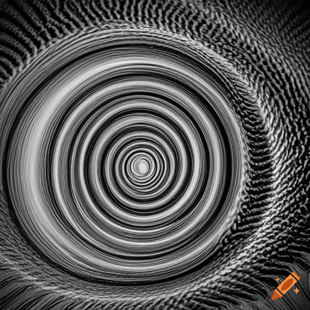 Abstract spiral art with black and grey strips on Craiyon