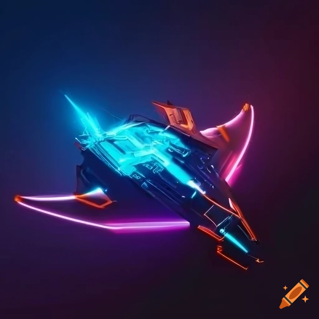 Futuristic spaceship with neon lights on Craiyon