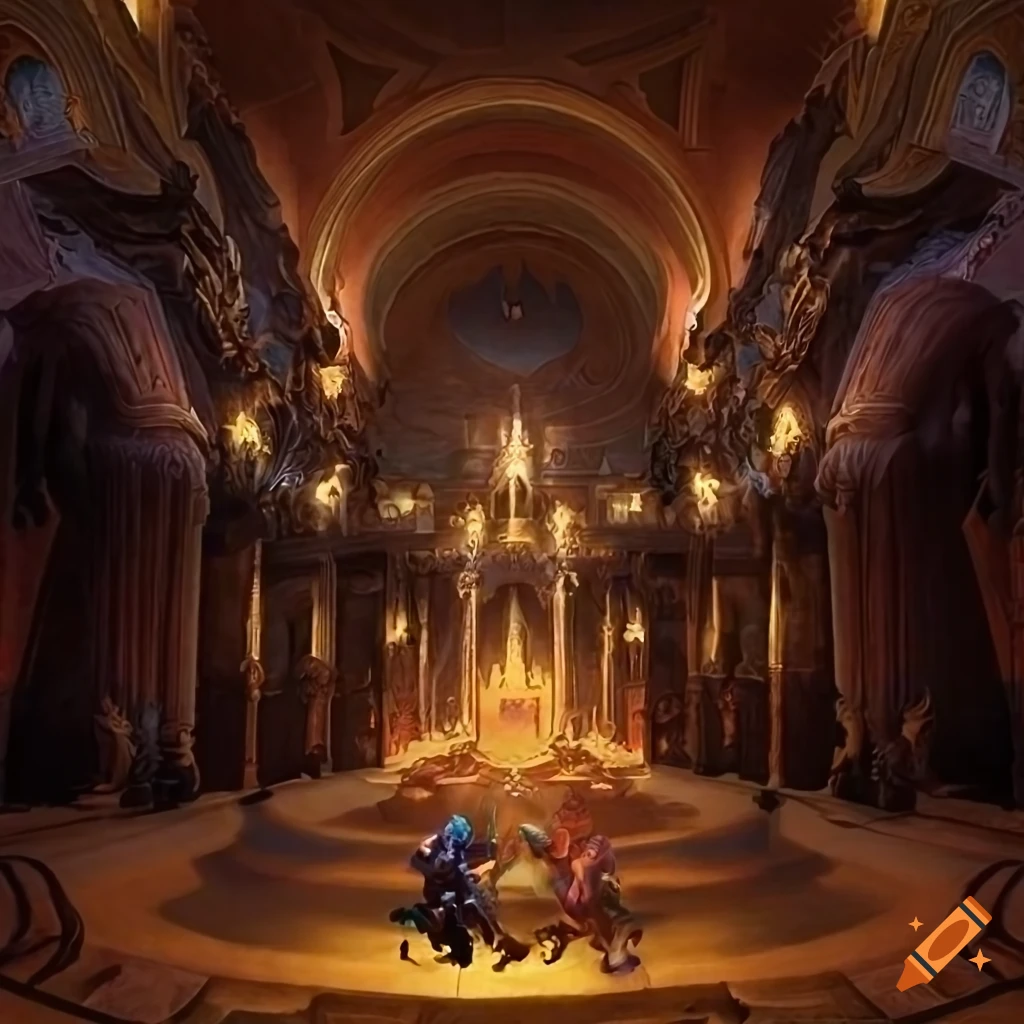 impressive tapestries in the grand hall of the Luminous Citadel