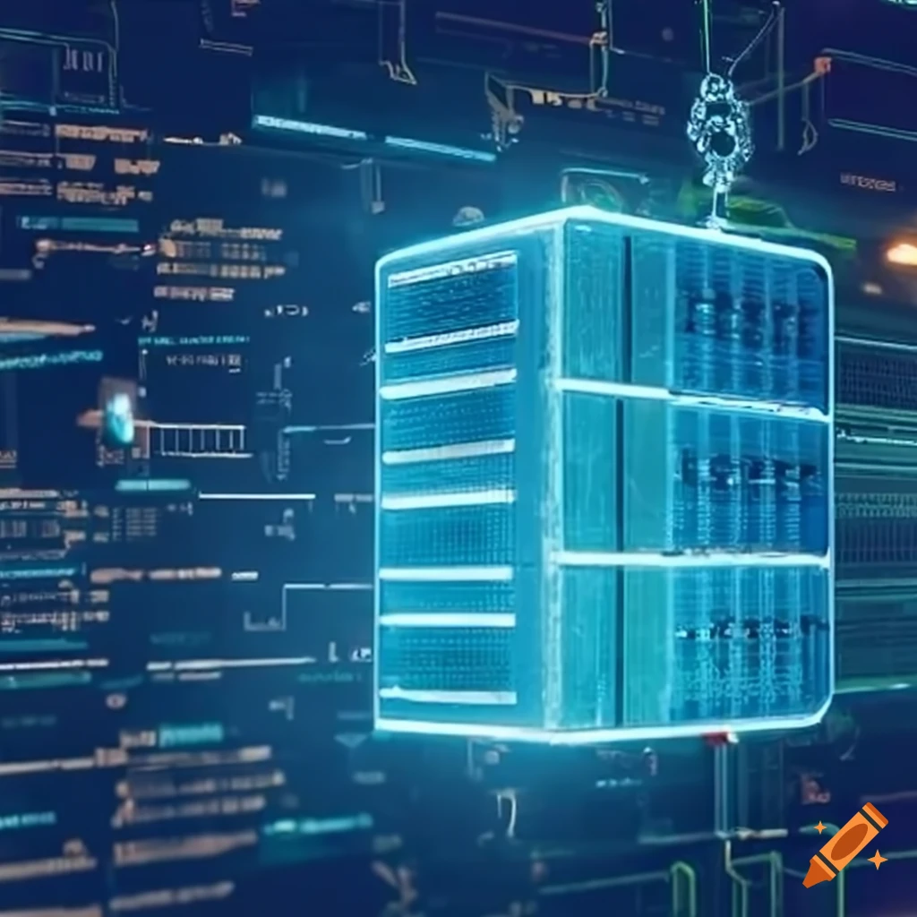 Database server surrounded by data graphs on Craiyon
