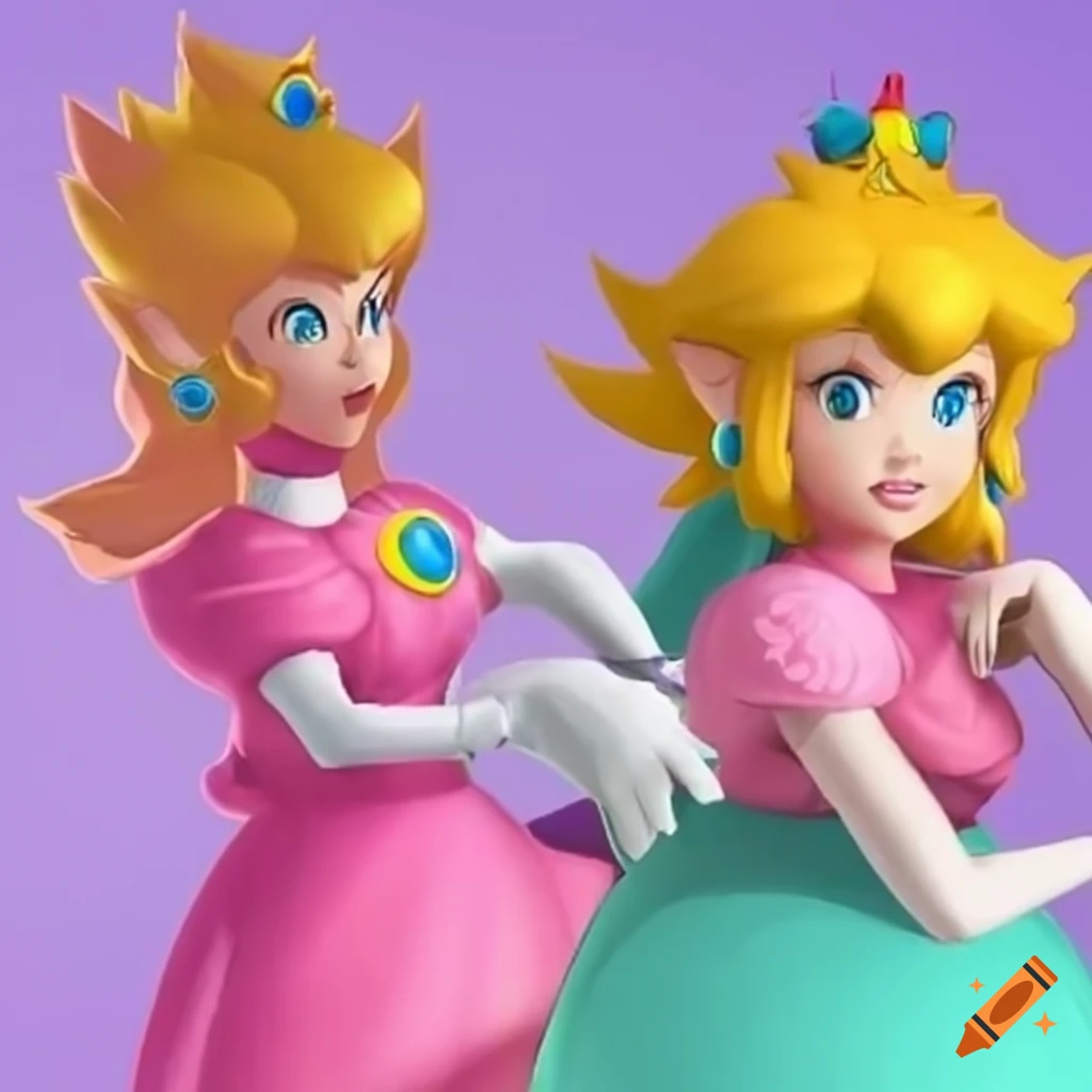 Princess peach and link posing together in pink ballgowns on Craiyon
