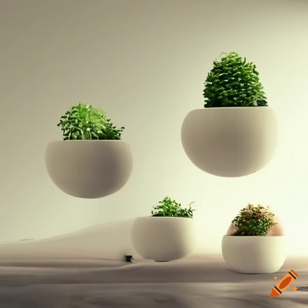 futuristic living space with planters
