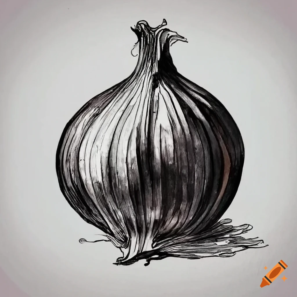 Black and white sketch of onions on Craiyon