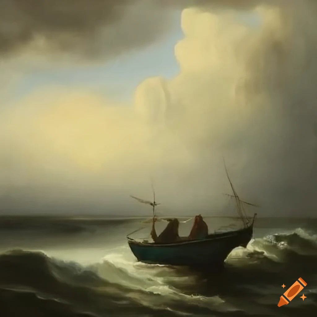 epic painting of a boat in a storm