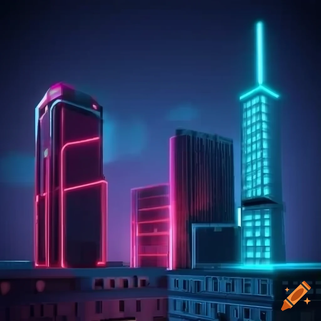 neon-lit metaverse building in a dark background