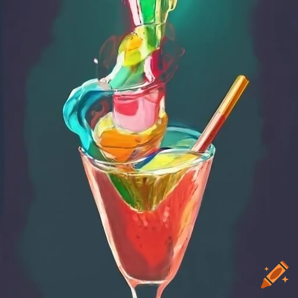 Pouring A Colorful Cocktail Into A Unique Glass On Craiyon