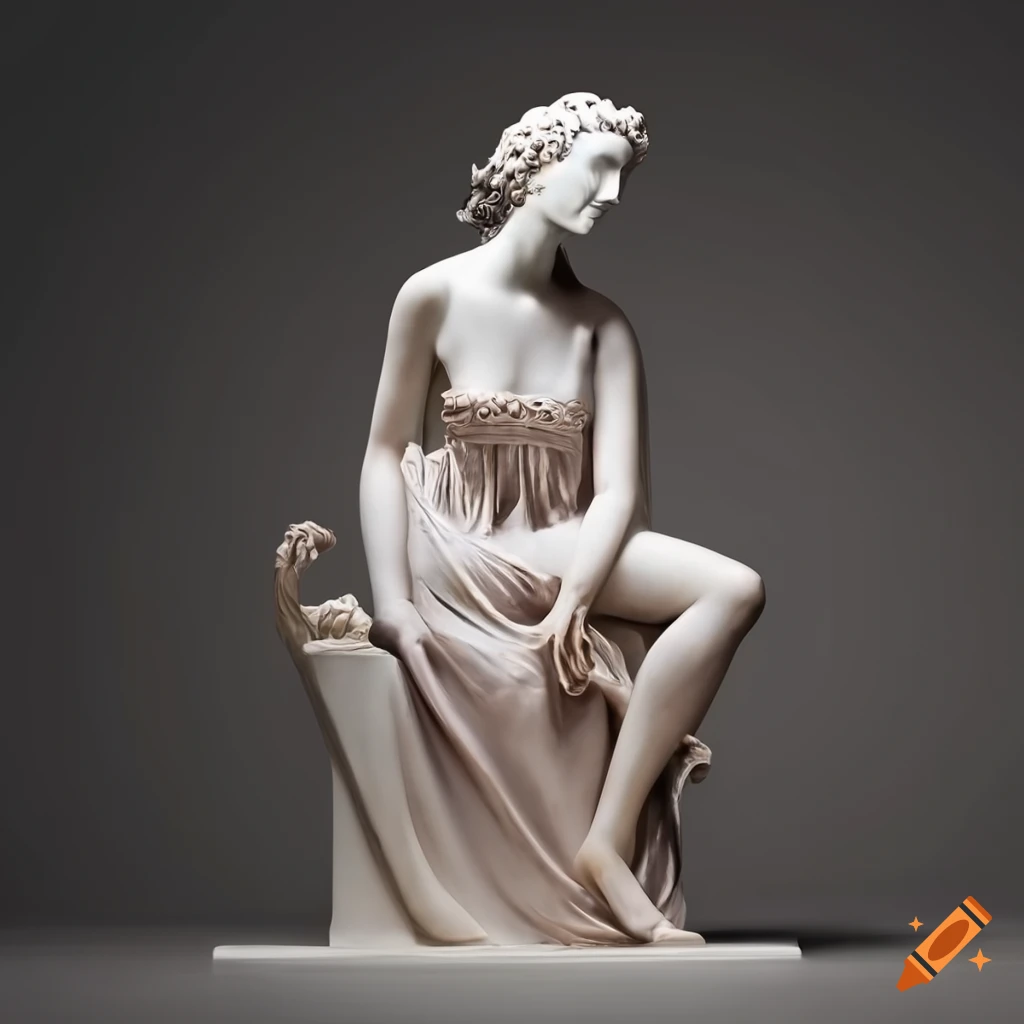 photography of three women sitting on statues by Antonio Canova