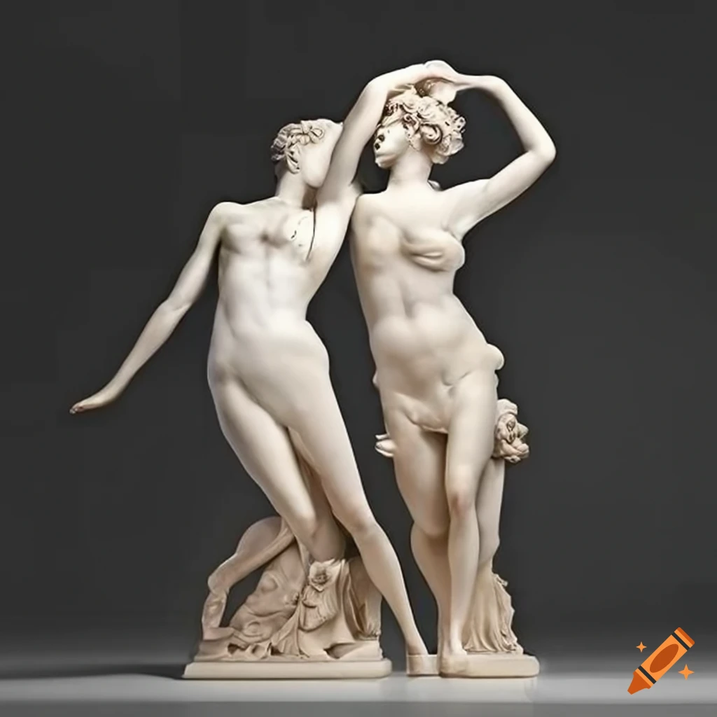 sculptures of three athletic women by Antonio Canova
