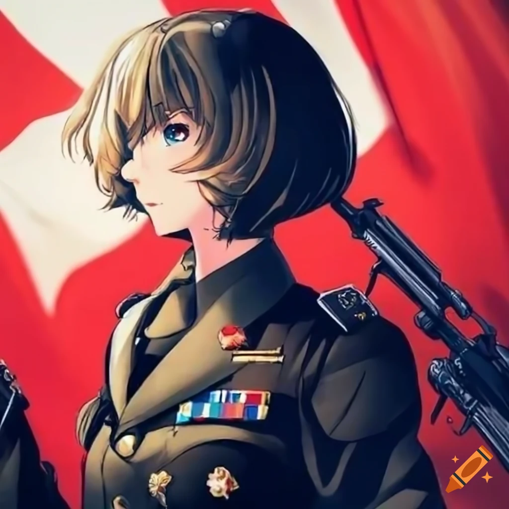 Anime girl representing french army general and national values on Craiyon