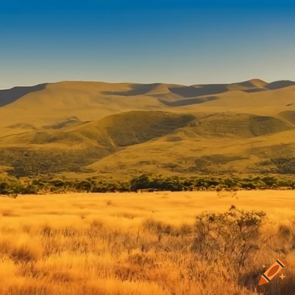 sunset in the savannah with brown hills