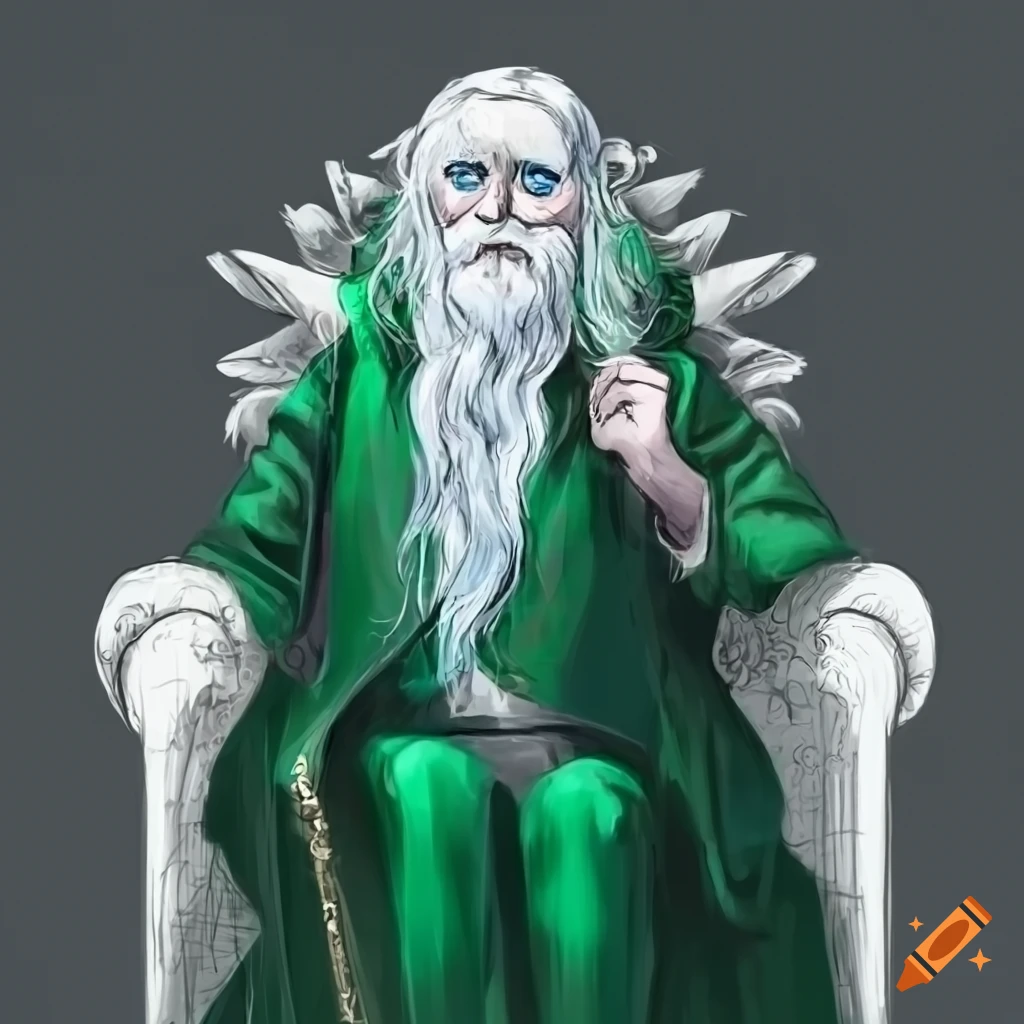 portrait of an old magician on a throne