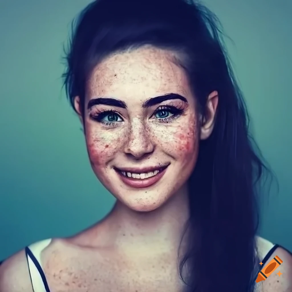 Portrait of a beautiful woman with freckles and dark hair on Craiyon