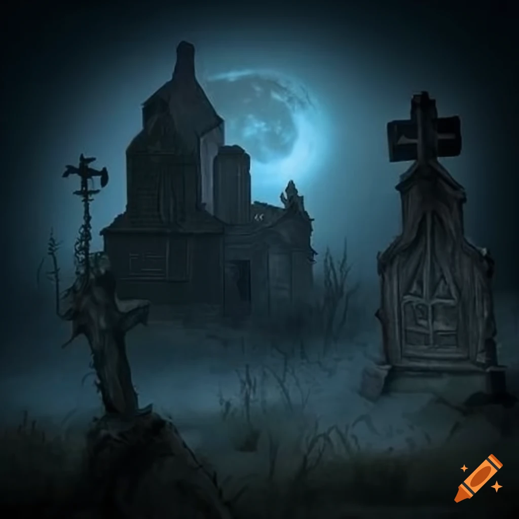 image of a spooky graveyard under a full moon