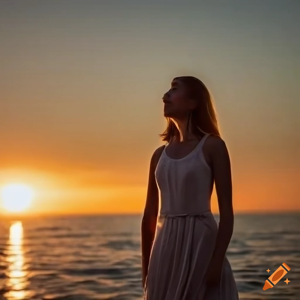 woman enjoying the sunset by the sea