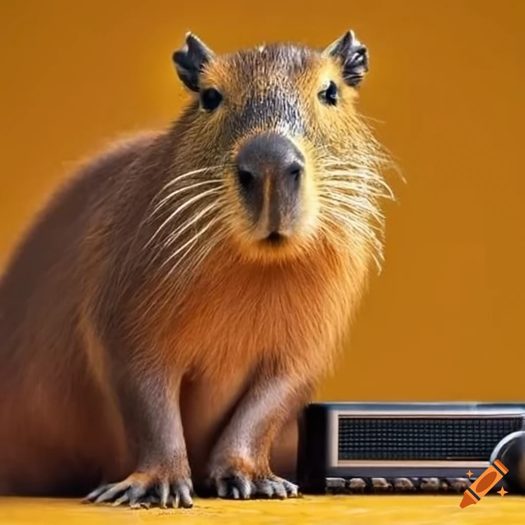 capibara sitting next to a radio
