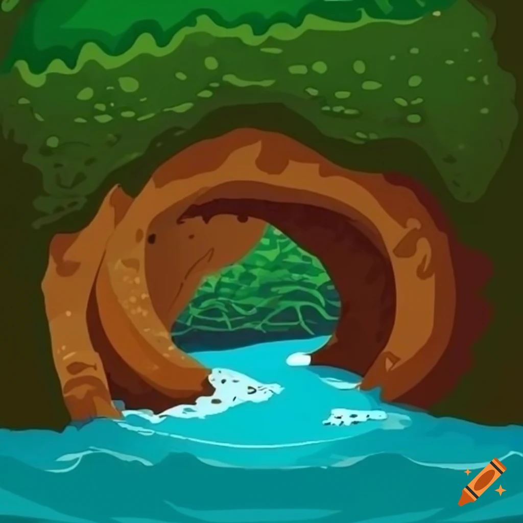 cartoon illustration of a capybara in an underground river