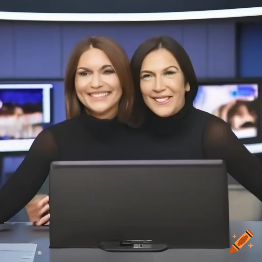 Two women on morning news show sitting together on Craiyon