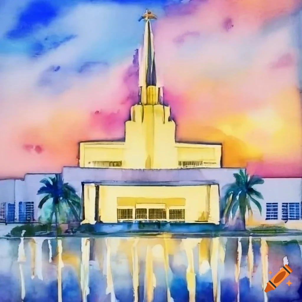 watercolor painting of Fort Lauderdale temple