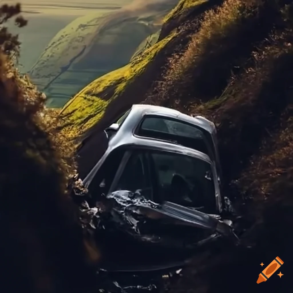 car crash on a steep road in Wales