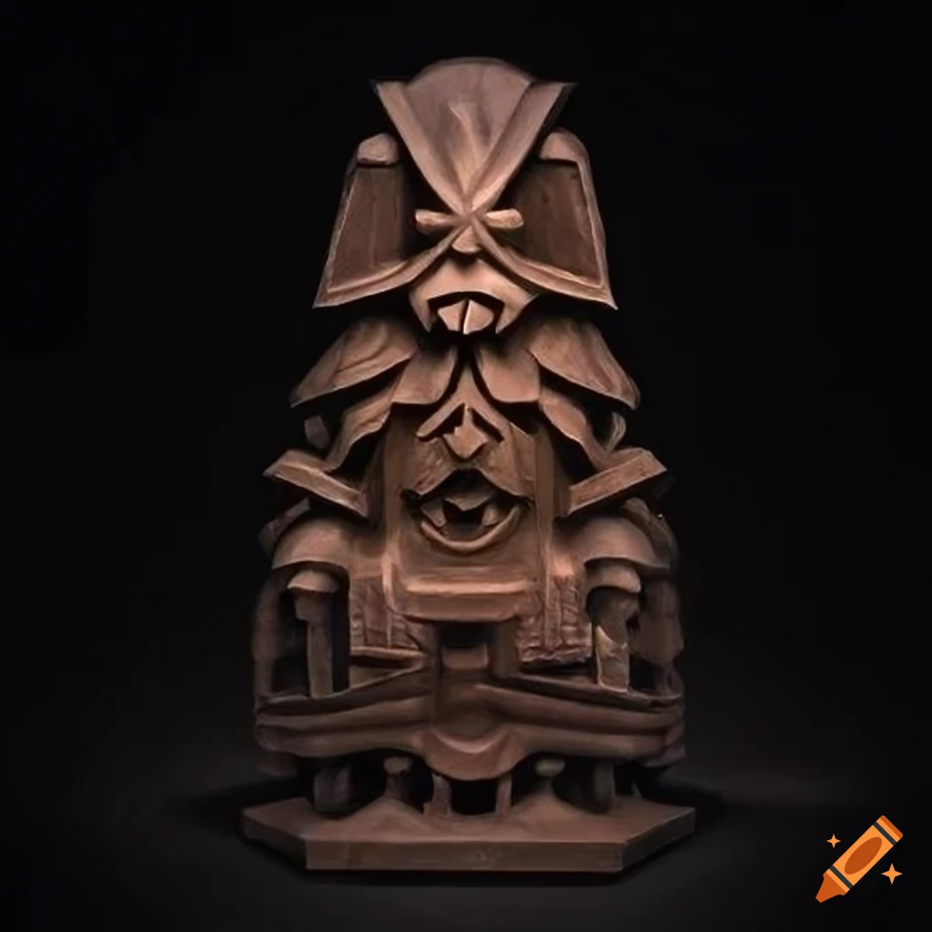 Dungeon game sculpture with architectural stave carving style