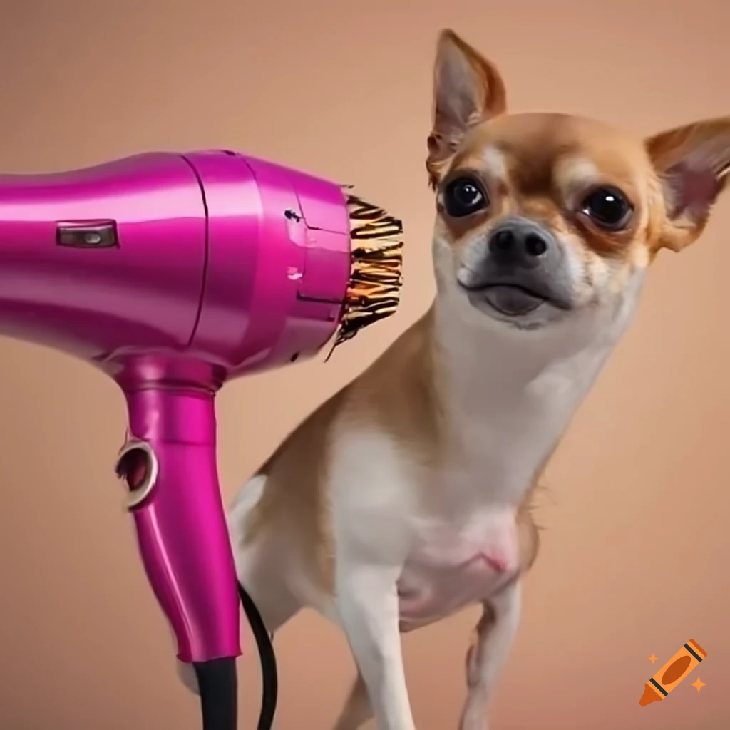 chihuahua resting next to a hair dryer
