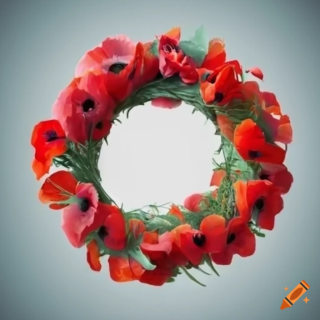 poppy wreath on white background