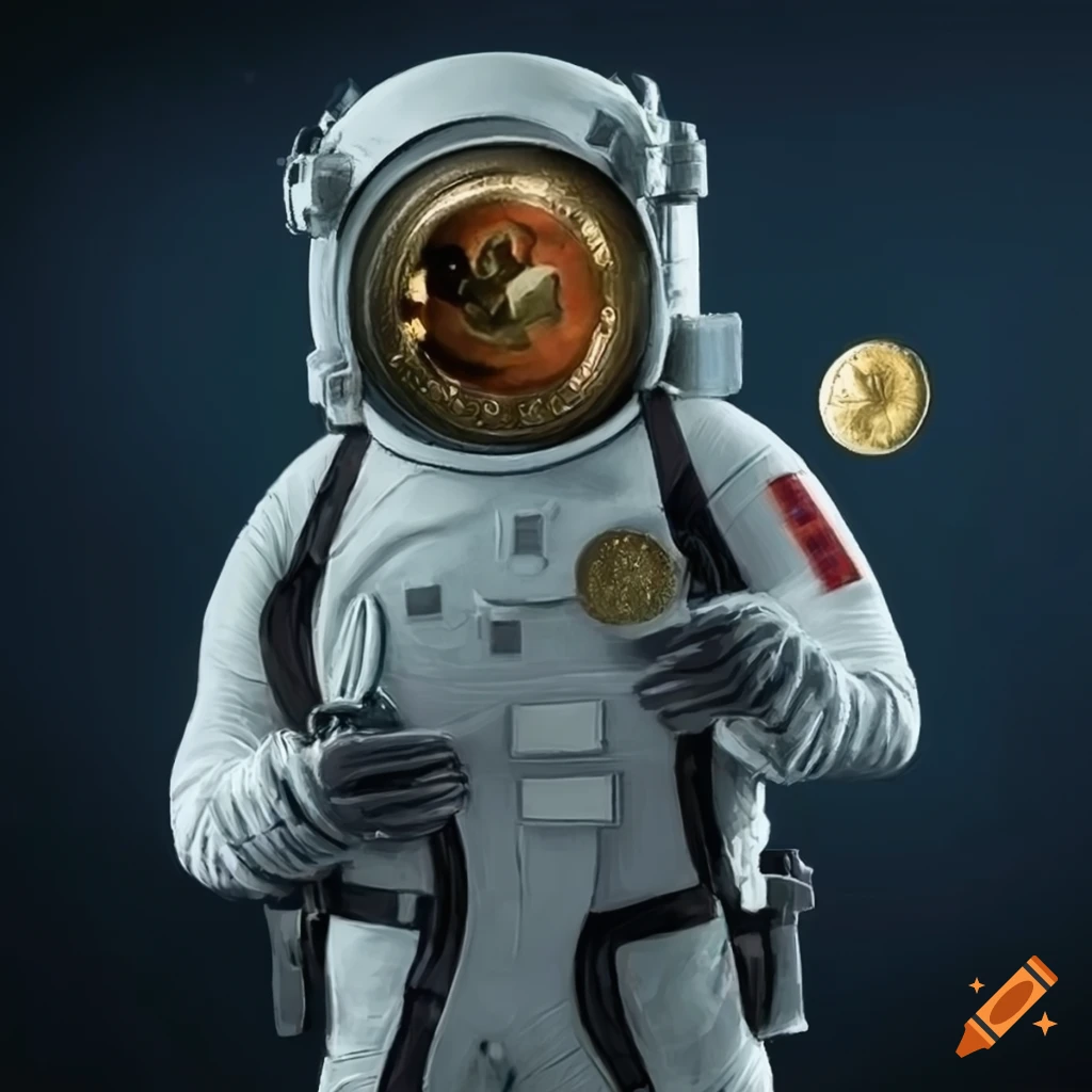 leprechaun in space suit holding a coin