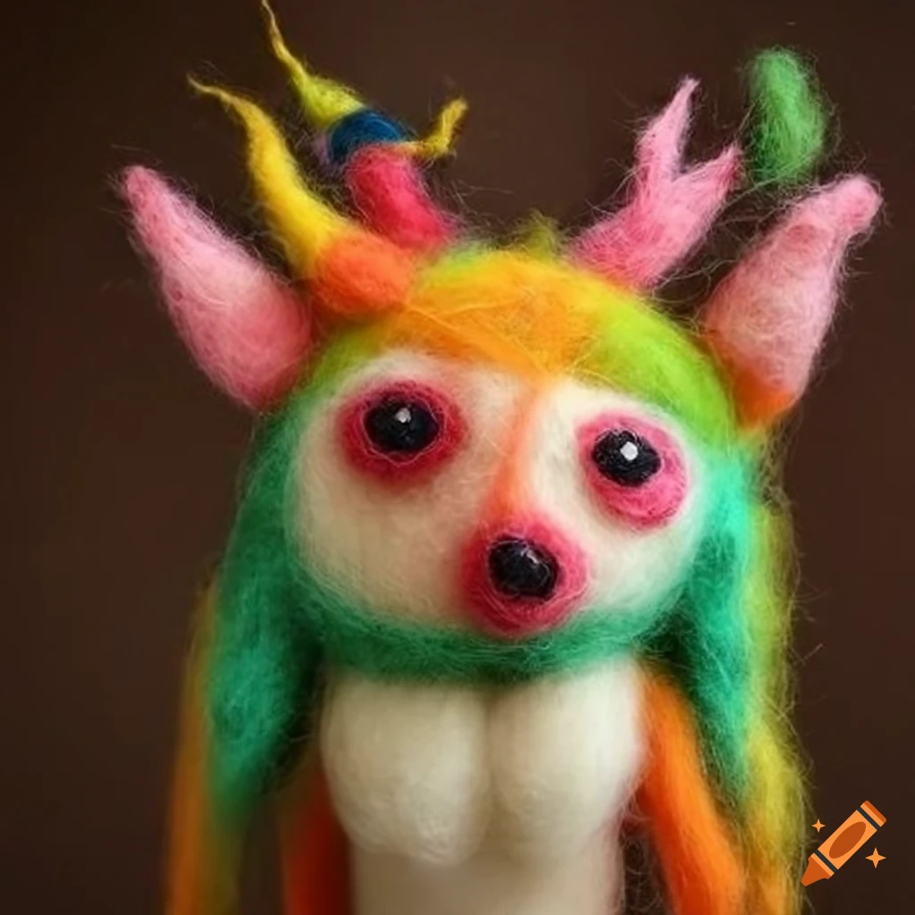 Wool felted forest creatures in masks and costumes