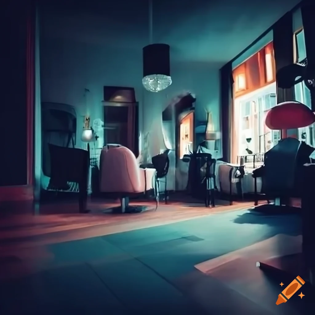 nighttime hair salon on the first floor of a house