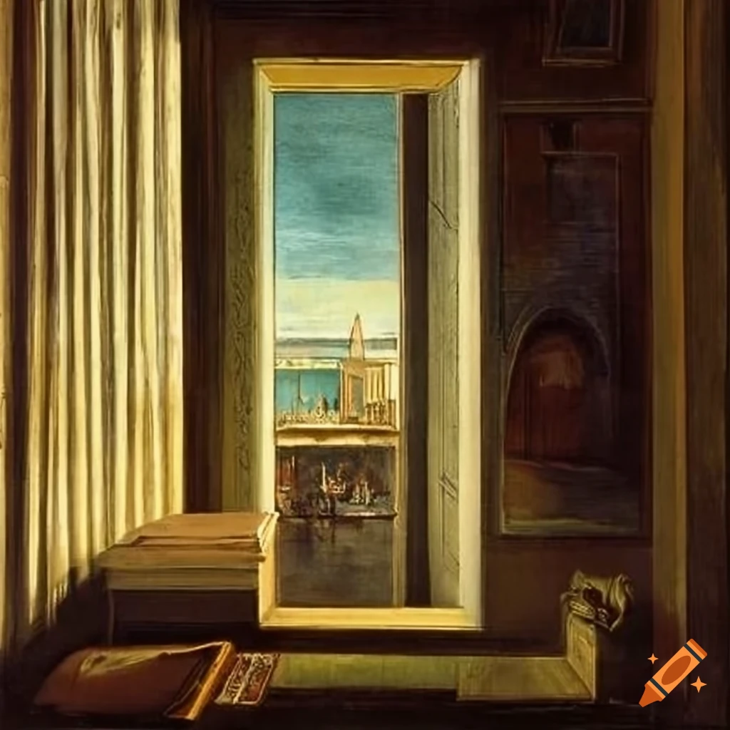 View of oxford university through a bedroom window on Craiyon