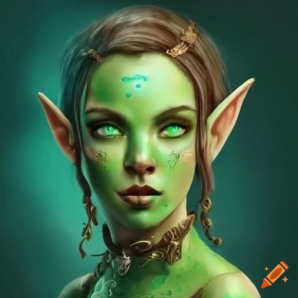 Digital Art Of A Green Skinned Wood Elf Girl On Craiyon 