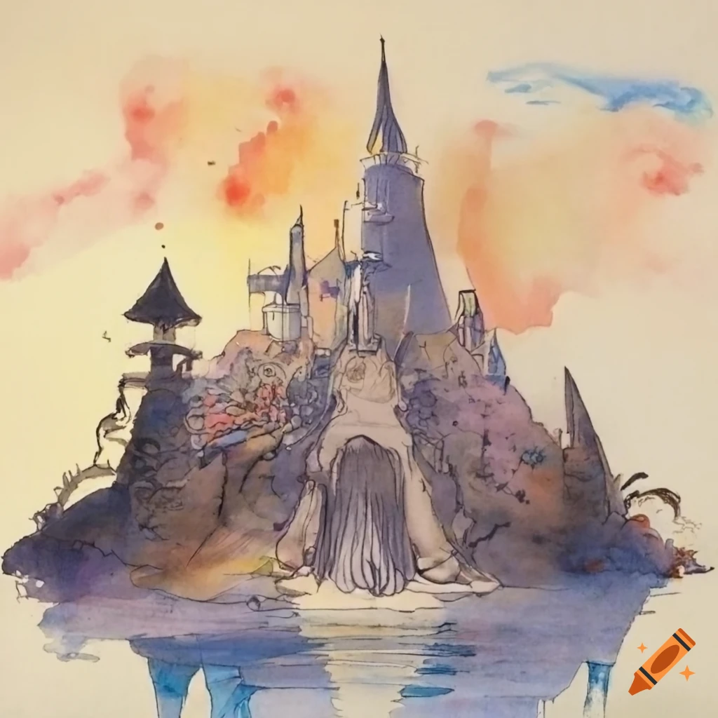 Ink and watercolor concept art of hyrule castle on Craiyon