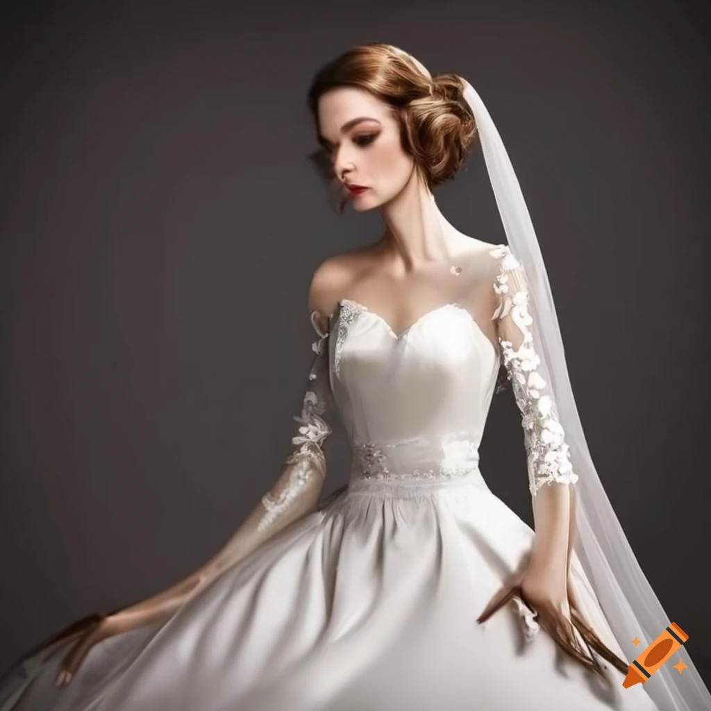 Elegant bride in a white gown and gloves on Craiyon