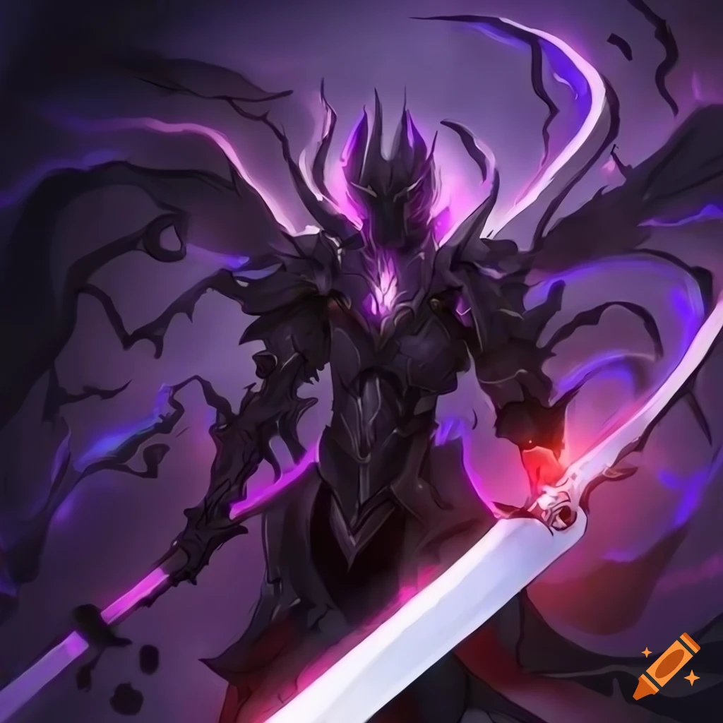 anime style void knight with dark flames and sword