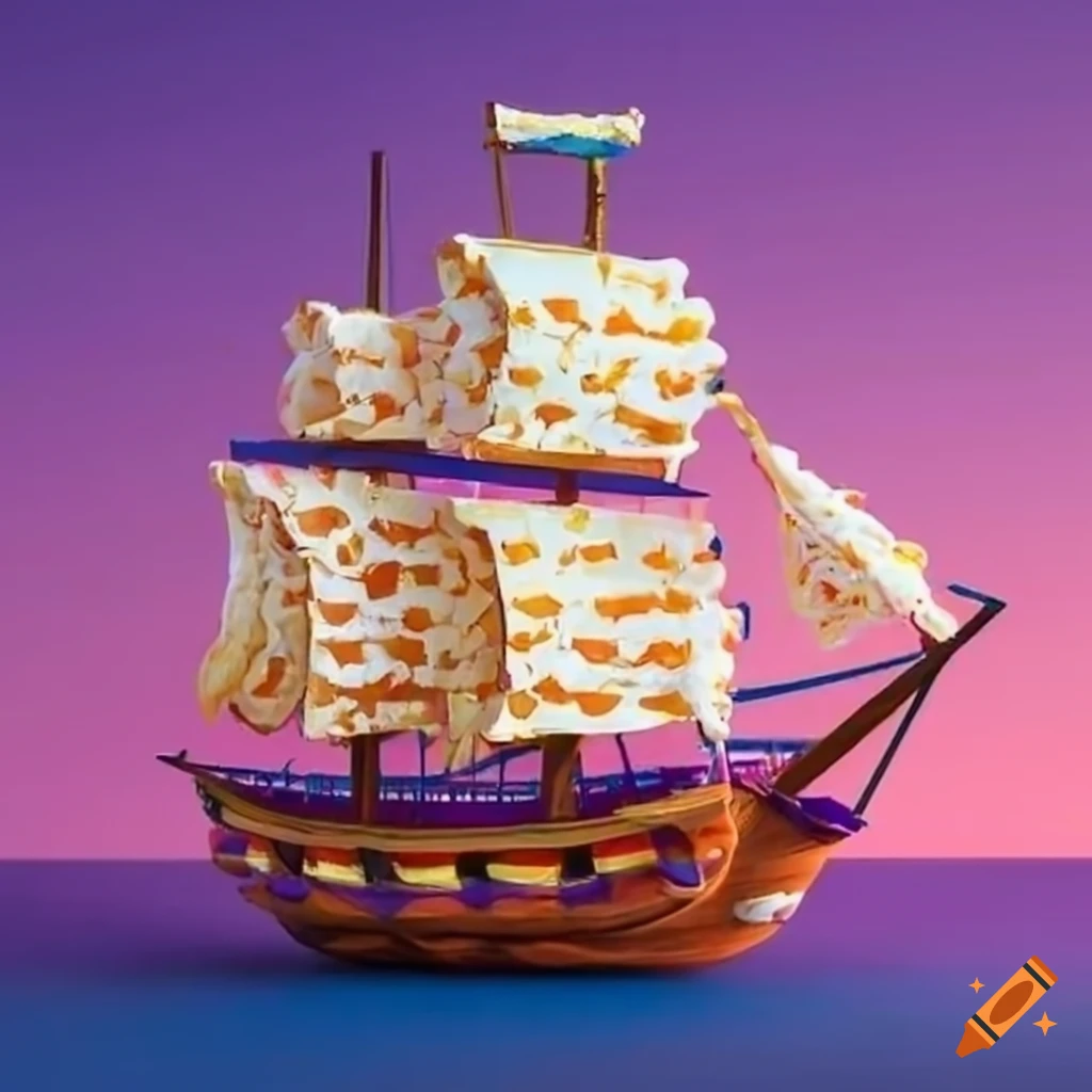 sailing ship with popcorn sails