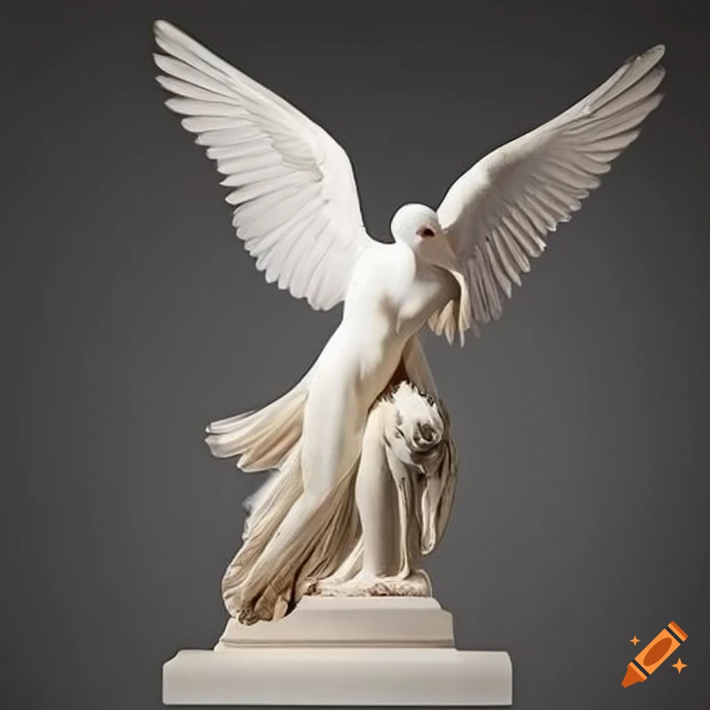 Sculpture of a white dove spreading its wings