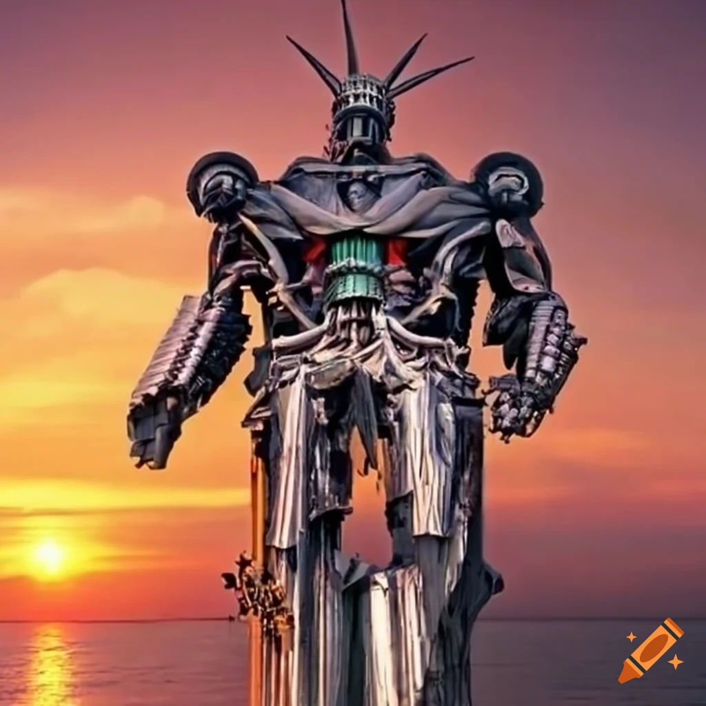 Digital art of a giant construction robot in a construction site on Craiyon