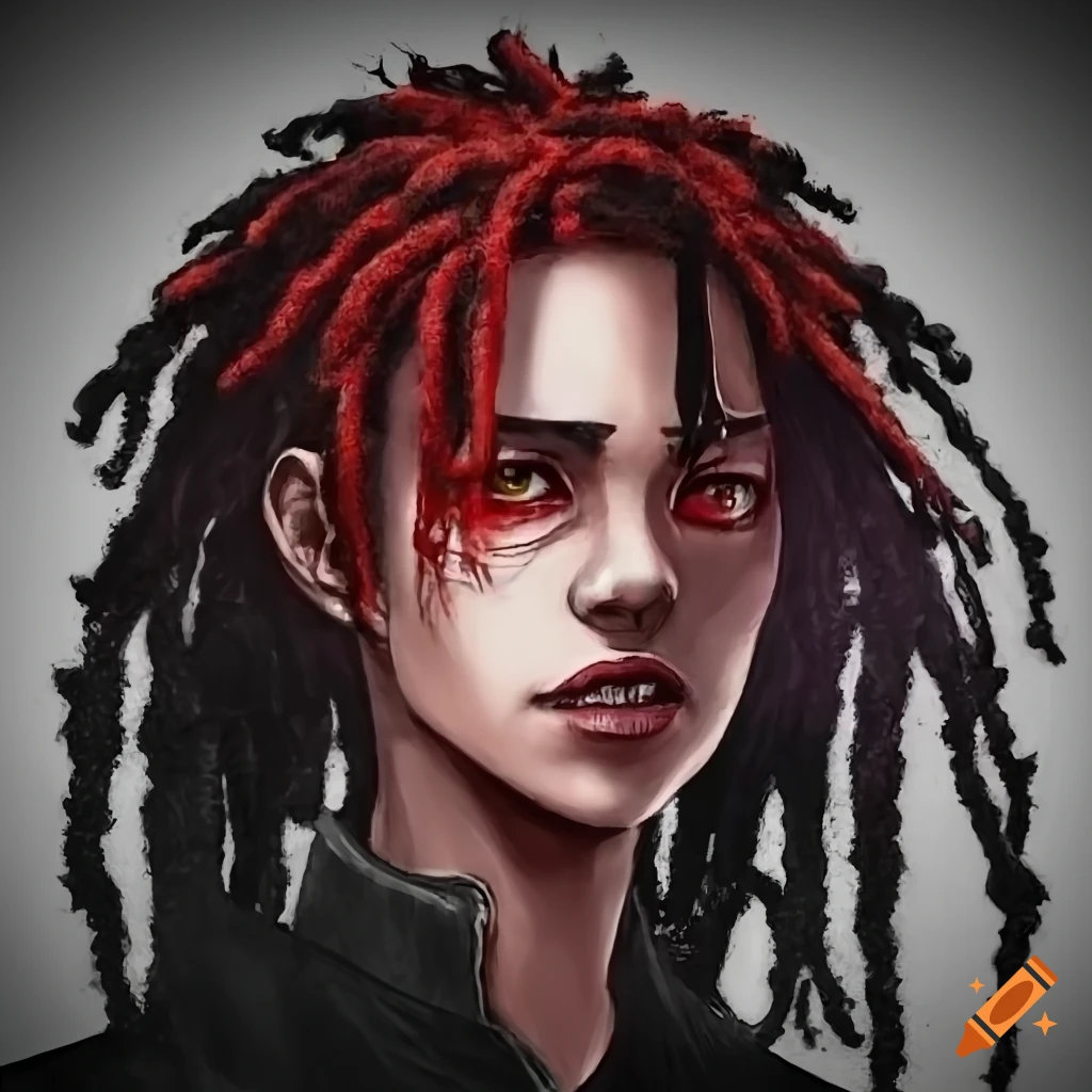 Portrait Of A Person With Red And Black Dreadlocks On Craiyon