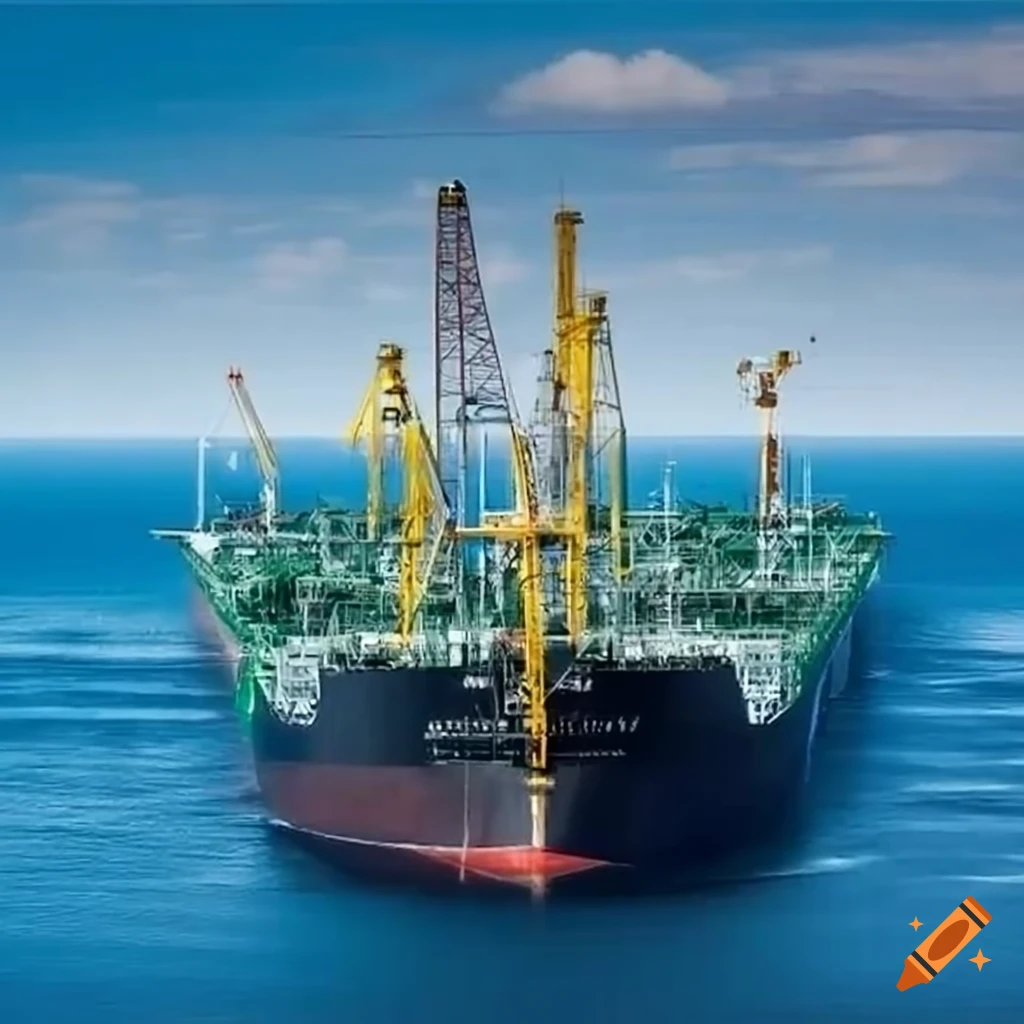 Construction of a massive oil tanker on Craiyon