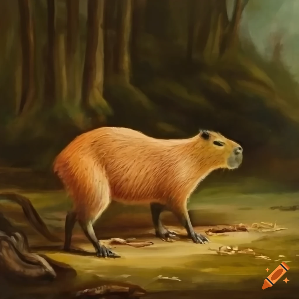 renaissance painting of a capybara in the forest